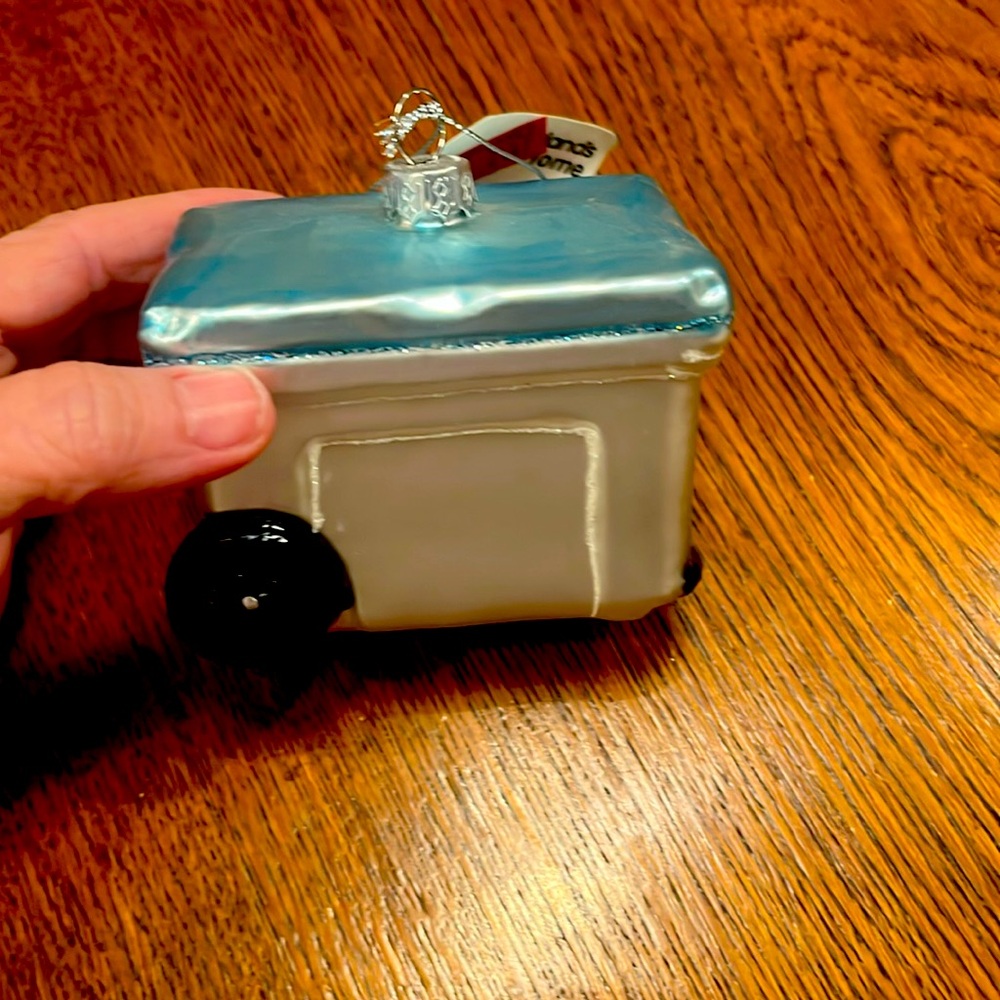 Blown glass ice chest ornament
